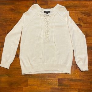 Forever 21 sweater with laced front. Long sleeve. White. Size medium.